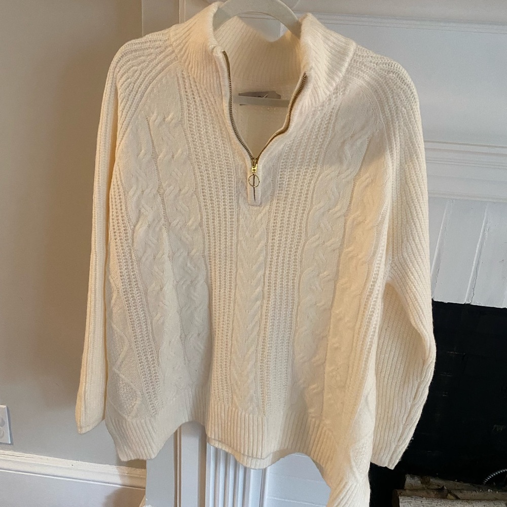 Loft Half Zip Ivory Sweater Size Large NWWT